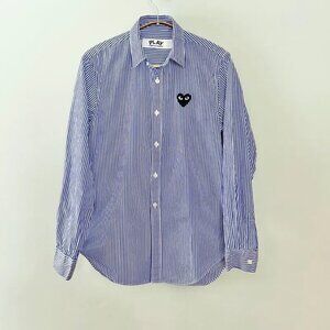 Comme Des Garçons PLAY Navy Blue White Striped Button Front Up Shirt